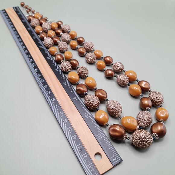 Vintage Japan Taupe Art Bead Necklace, Two Strands, 1950s, 23 Inches - Picture 9 of 14